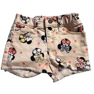 Baby GAP Disney Shorts Girls Size 2 Pink Denim Minnie Mouse Pockets Zip Front El